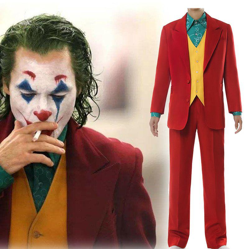 New Joker Mens Movie Arthur Fleck 4pcs Suit Set Clown Halloween Costume Cosplay