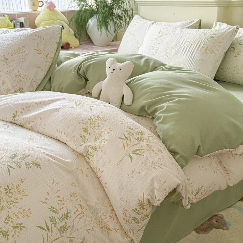 Class A Double Layer Gauze Floral Jacquard Bamboo Cotton Bedding Set - Fresh Design for Student Dormitory
