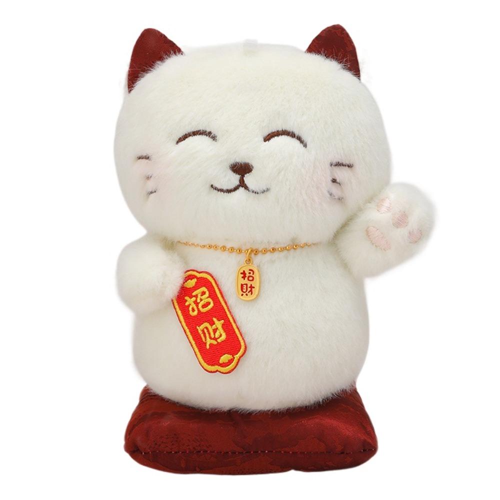 With Necklace Plush Lucky Cat Ornament Fluffy Lucky Cat Stuffed Doll Kids Birthday