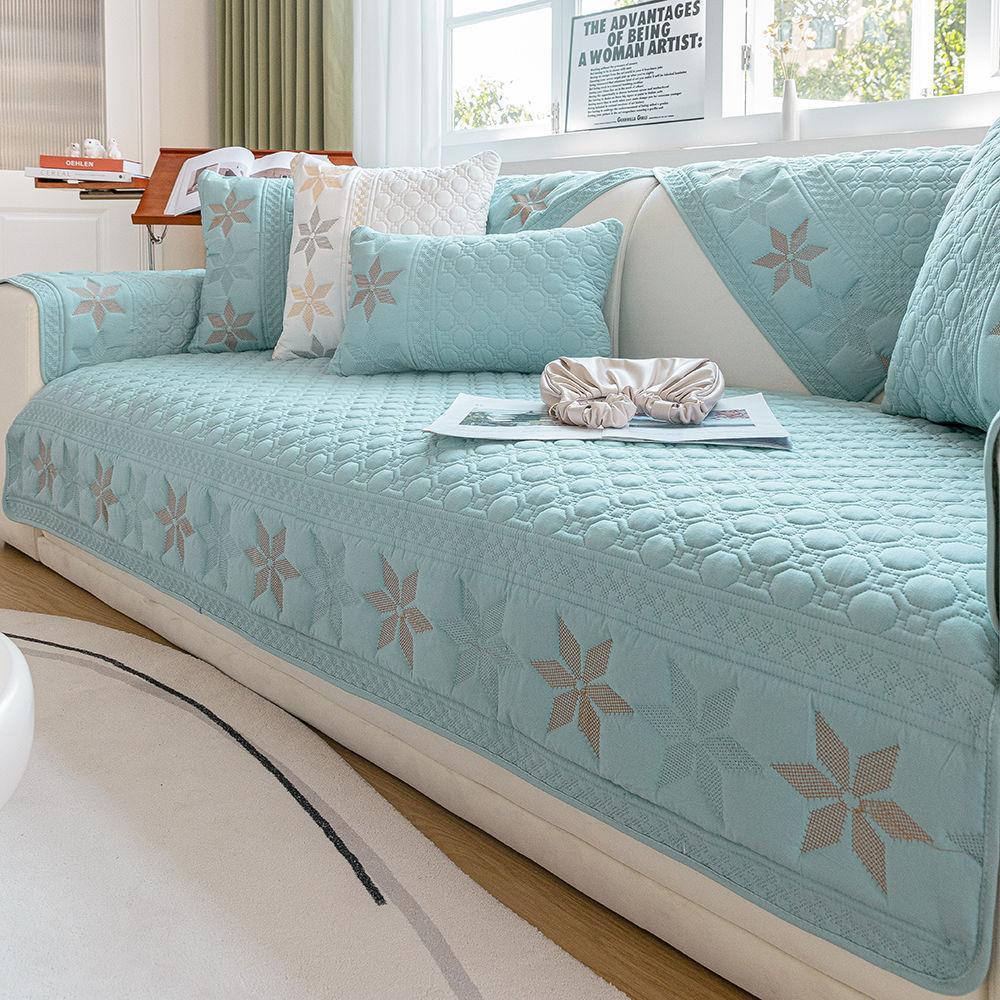 Pure Cotton Embroidered Quilted Sofa Cushion, Universal for All Seasons, Simple Fabric Seat Cushion, Practical Sofa Towel
