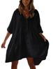 Black Casual Beach Shirt Robe Lady Pocket Rayon Short Sleeve Resort Swimsuit [Bsubseach] Cover-up