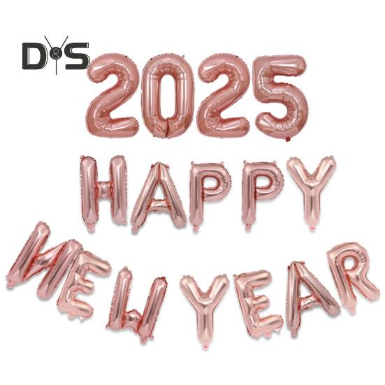 Набор воздушных шаров с Новым годом 2025 года, самозапечатывающиеся воздушные шары из алюминиевой фольги, баннер с Новым годом, фон для вечеринки в канун Нового года, декорации