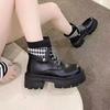 Lady Boots Rock Shoes Woman Boots-Women Flat Heel Luxury Designer Round Toe Lace Up Winter Footwear 2024 Ankle Med Lolita Autumn