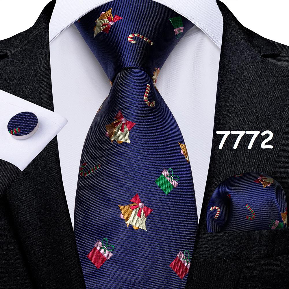 Mens Christmas Tie Set Red Blue Green 8cm Wide Silk Neck Tie Hanky Cufflinks Set Gift For Men Accessories