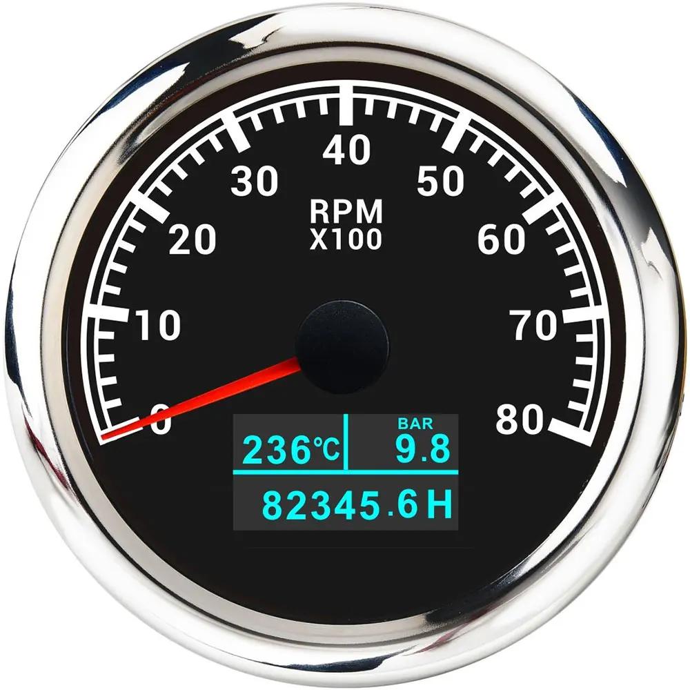 85mm 3000-8000rpm Tachometer +Water Temperature Gauge +Oil Pressure Meter 7 Color Backlight For Car Marine Boat 12V 24V