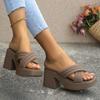 Summer Women's Platform Chunky Heel Slippers Retro Square Toe Slip On Mule Shoes for Women Outdoor Women's High Heel Slippers