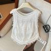 Нишевый ажурный вязаный крючком трикотажный топ-майка женский летний с кисточками короткий без рукавов майка-танк дизайнерский топ