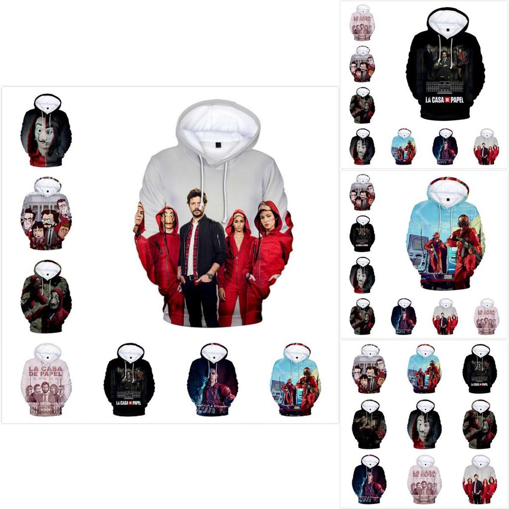 Бумажный дом 3d Толстовки Свитшоты Длинный рукав Удобный Пуловер Ограбление