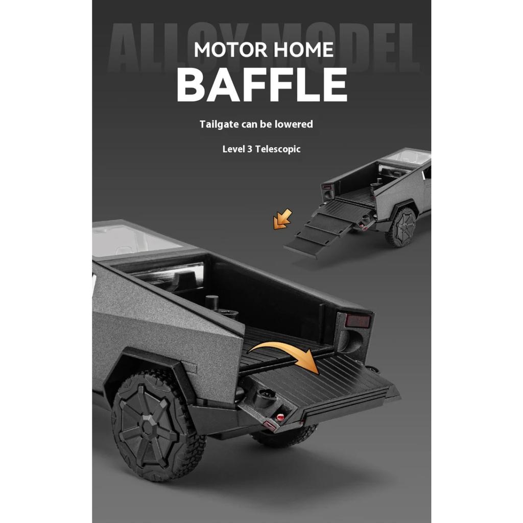 Масштаб 1/32 Пикап Tesla Cybertruck Прицеп RV Металлический сплав Игрушки Модель автомобиля Литой под давлением Внедорожник Подарок для мальчиков детей Коллекция Украшения для грузовика