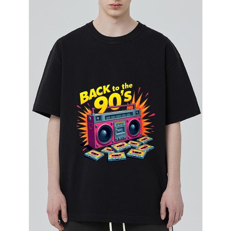 Футболка Back To The 90s черная с принтом бумбокса и кассеты, ретро одежда для вечеринки