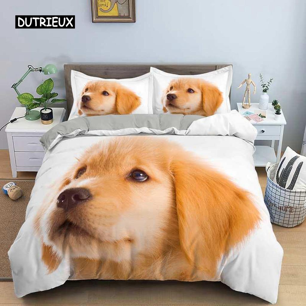 Комплекты постельного белья Lovely Animal 3D, белый пододеяльник, комплект стеганого одеяла, постельное белье, наволочка, размер King Queen 200*220 см, для собак, домашних животных, собак