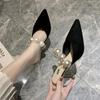 Мода 2024 года, новые сандалии из жемчужно-черного цвета, женские летние тапочки, женские туфли на тонком каблуке, женские уличные туфли на высоком каблуке с острым носком, женские мюли