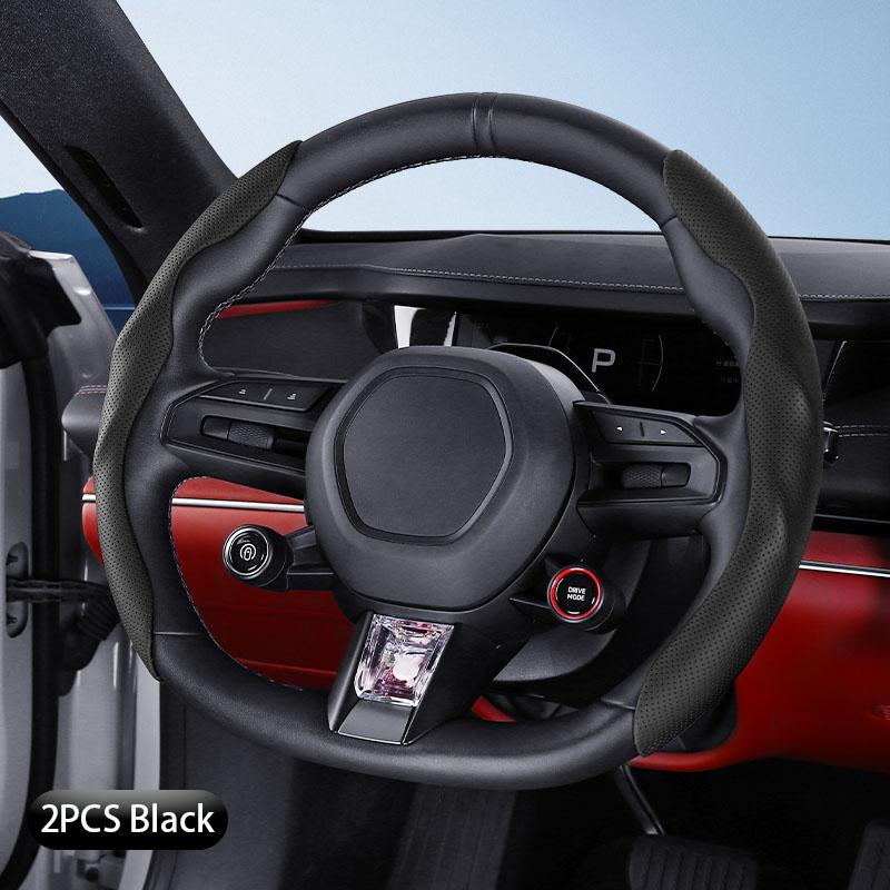 Short shaped Nappa Leather Steering Wheel Cover, Non Slip, Ultra-thin, Breathable, Safe, Universal Steering Wheel Cover Acc