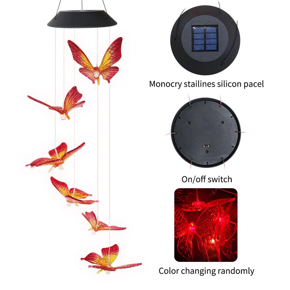 LED Solar Wind Chime Crystal Butterfly Hummingbird Colorful Lights Waterproof Outdoor Windchime Solar Light for Garden Decor