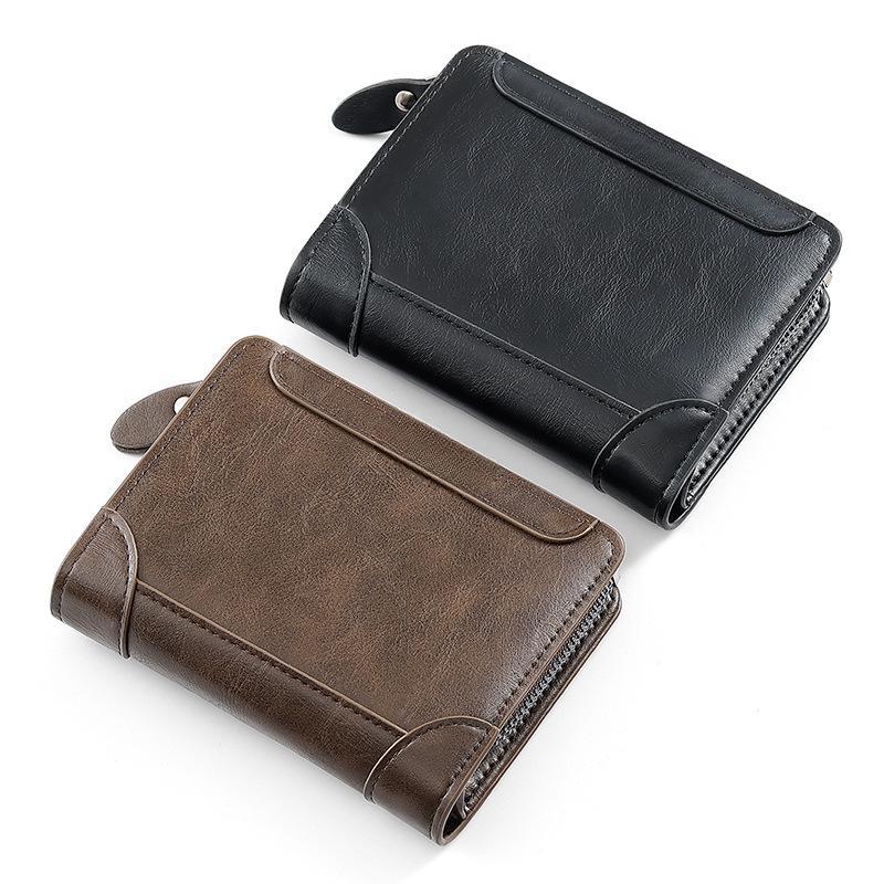 Ретро повседневный мужской кошелек с коротким замком-молнией, многофункциональный держатель для карт, кошелек для монет, мужской кошелек