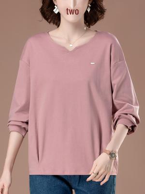 Хлопковая рубашка с длинным рукавом большого размера для мамы среднего возраста - Свободный крой, Стройнящая, Универсальная для весны/осени