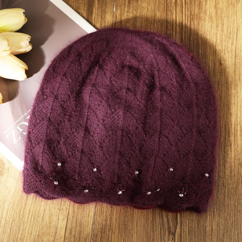 Шапка Женская Зимняя Мама Мода Универсальная Кроличий Мех Осень и Зима Теплая Защита Ушей Вязаная Шерстяная Шапка Тренд