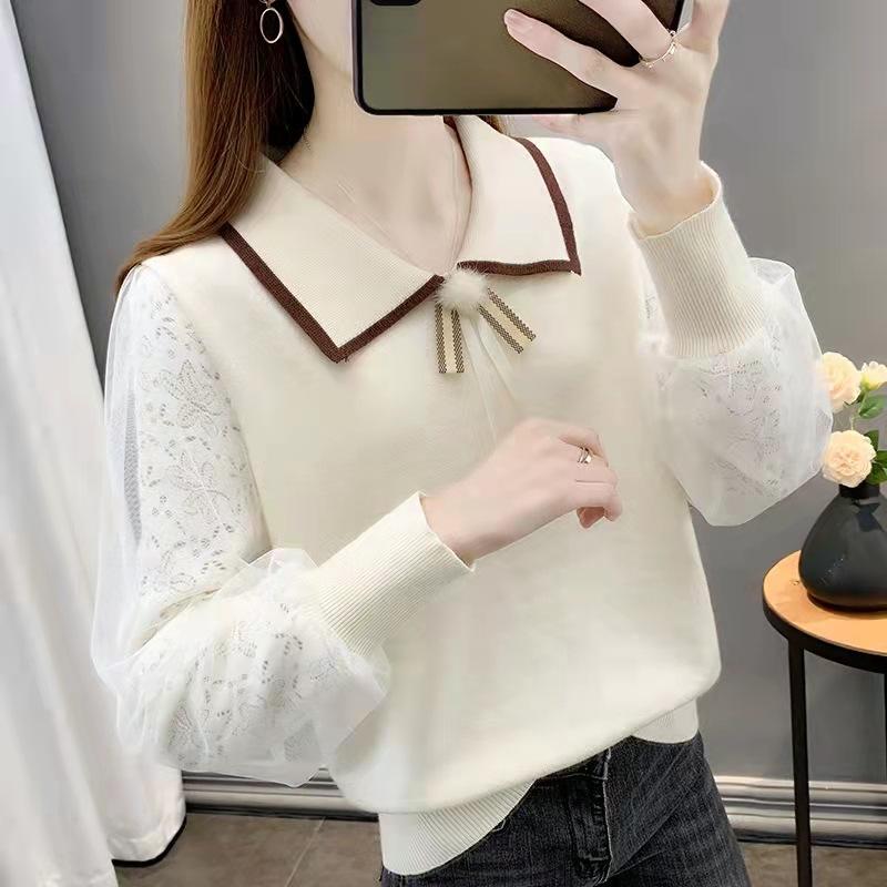 Кружевной свитер с длинными рукавами, женский свободный трикотажный свитер, тонкая верхняя одежда, базовый короткий топ