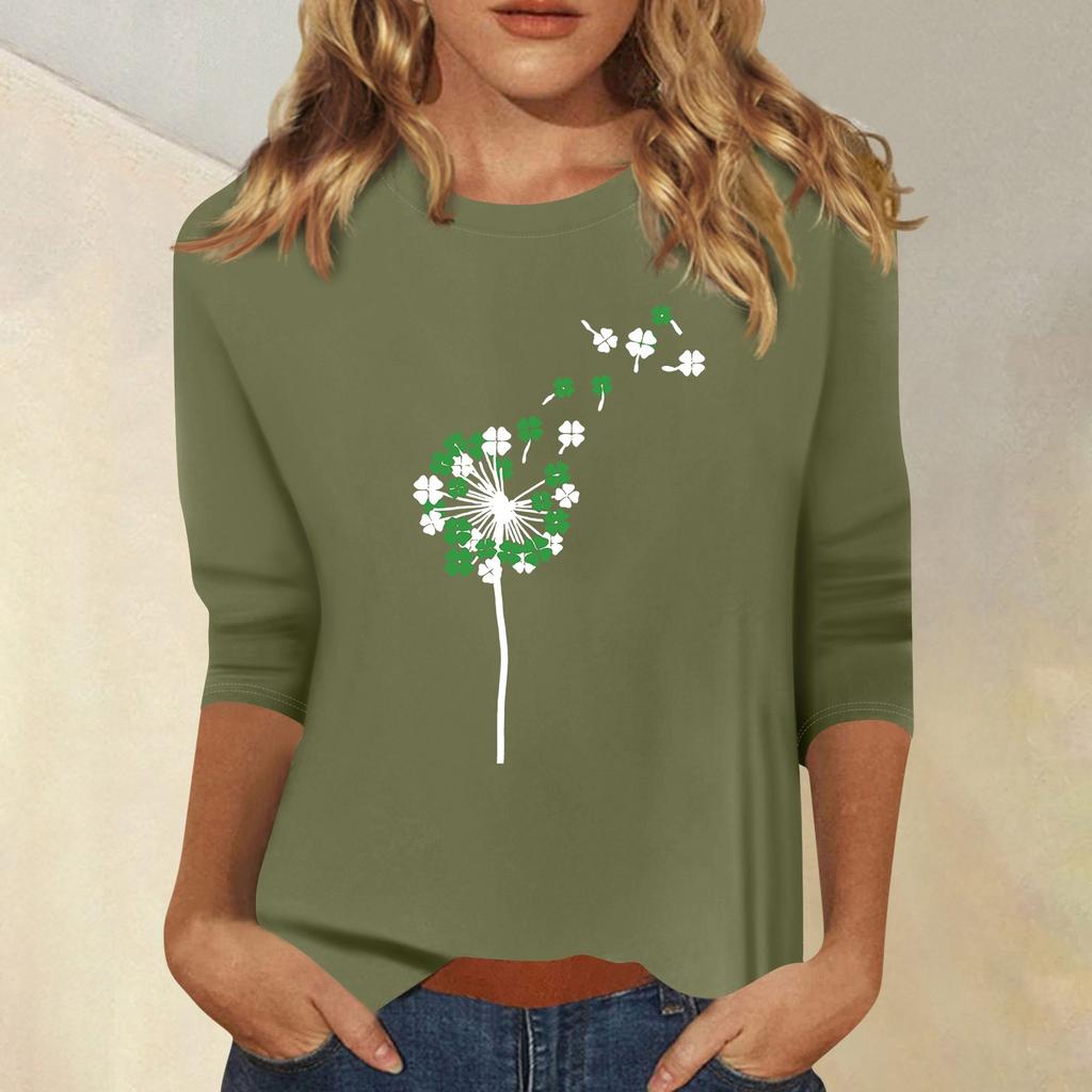 Women's Fashion Casual  Printed Seven Sleeve Round Neck Top