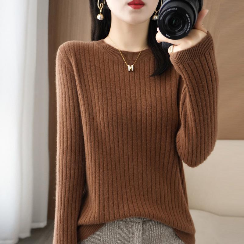 Женские модные повседневные однотонные свободные свитера с круглым вырезом и осенне-зимним принтом с длинными рукавами