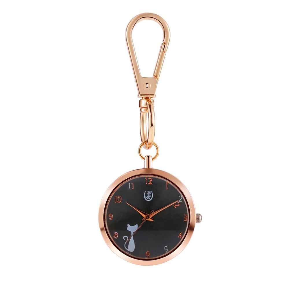 Clip Watch Pocket Watch Ladies Analog Cat Nurse Watch Waterproof Keychain Watch Rose Gold Fashion Accessory