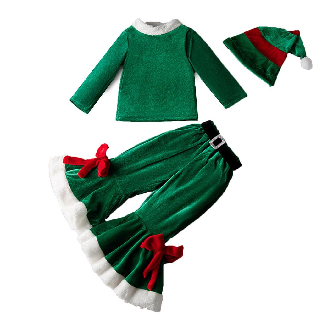 Зимние рождественские костюмы для мальчиков и девочек с длинными рукавами и расклешенными брюками