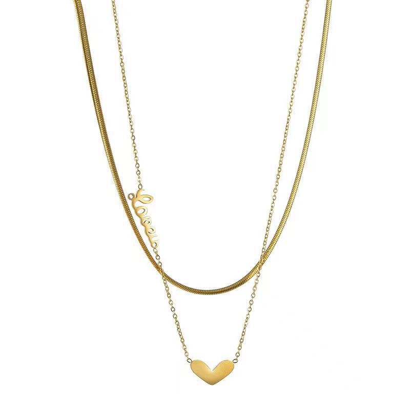 Титановая сталь Дизайн Sense Of Love Love Двухслойное ожерелье Женский бренд Простая универсальная ключичная цепочка