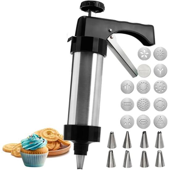 Пресс для печенья Набор формочек для печенья из нержавеющей стали для начинающих Экструдер для теста для печенья с эргономичной