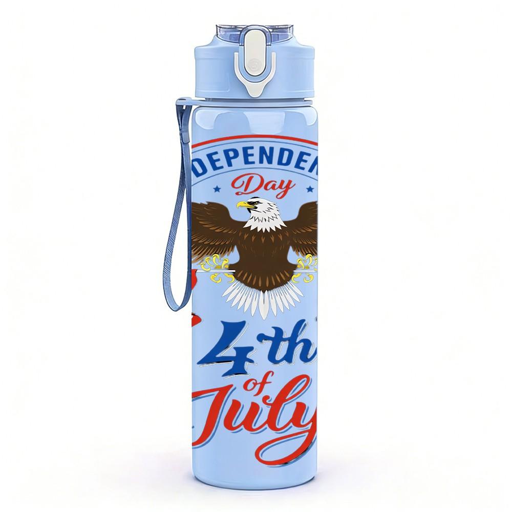 1PC 4th Of July Eagle American Flag Print 750ml Color Plastic Sports Water Bottle Leakproof Flip Straw Lid Suitable for Sports Office Home Use