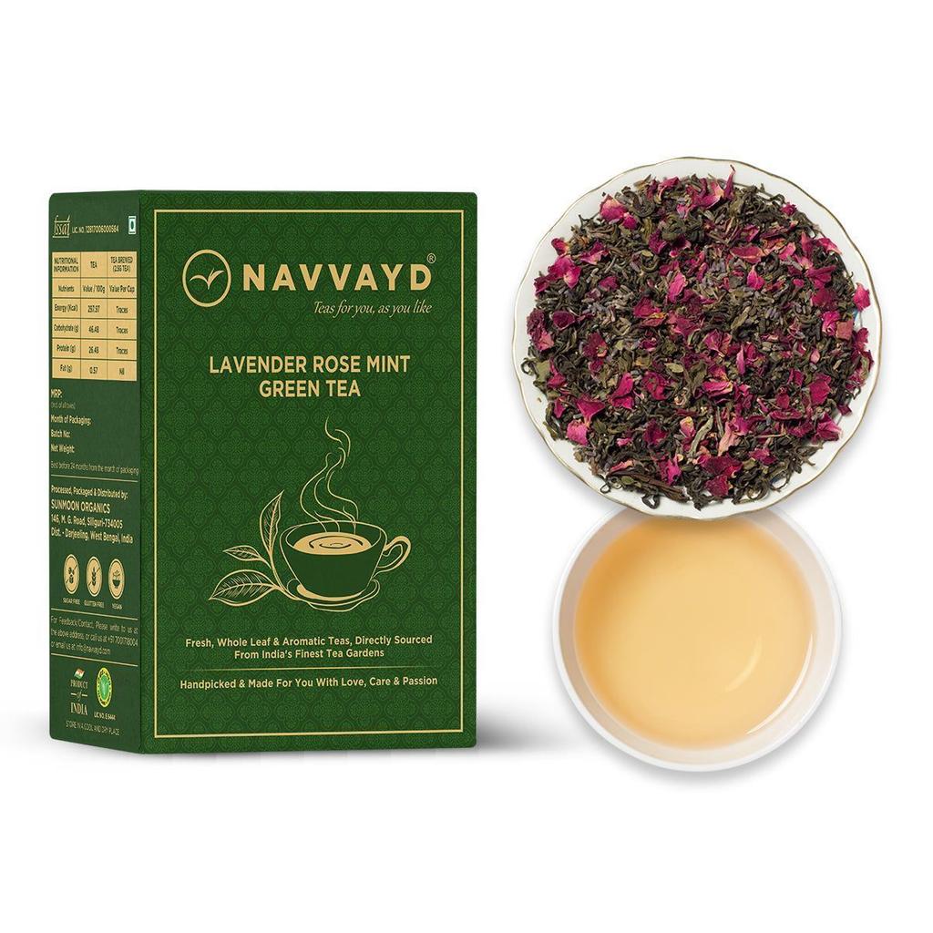 Зеленый чай с Лавандой, Розой и Мятой (100 г), Lavender Rose Mint Green Tea,  Navvayd
