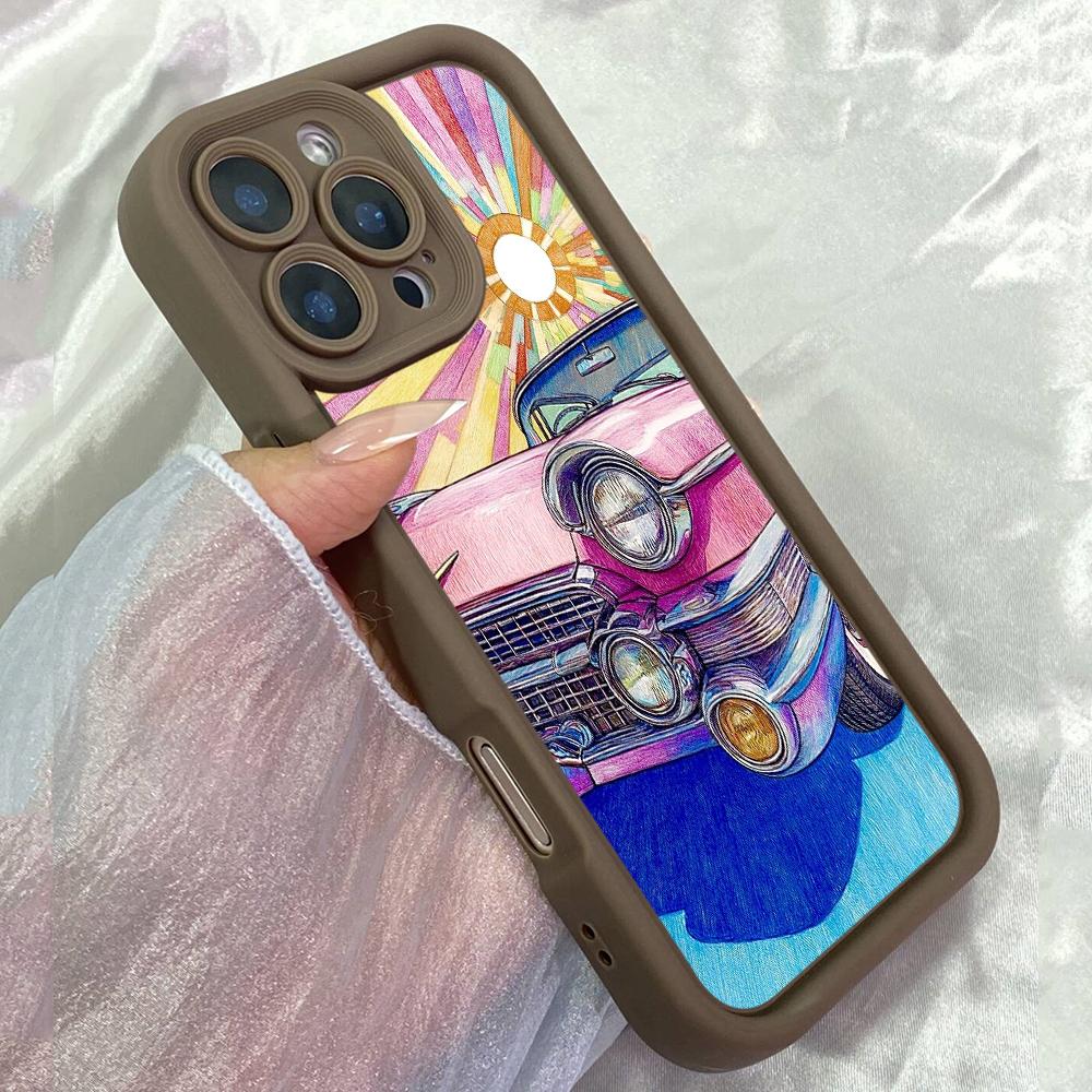 JT171 Классический Винтажный Автомобиль для iPhone 17 16 15 14 Pro Max Samsung S26 S25 Ultra A17 A16 A07 A56 A15 Xiaomi 15T Redmi 15c 14C Note 13 14 Мягкий Чехол из ТПУ