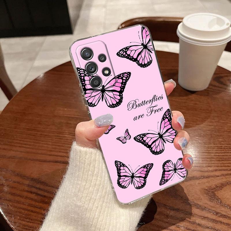 Pink Butterfly Clear Soft Phone Case For Samsung Galaxy A56 A57 A37 A55 A54 A36 A35 A26 A25 A16 A17 A07 A52 A34 A53 A21s Cover