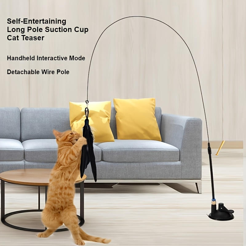 Interactive Cat Toy Handfree Cat Stick Playing Kitten Playing Teaser Wand Toy Suction Cup Feather Cat Wand Pet Supplies