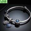 100 %925 Sterling Silver Star Pendant And Blue Cat 'S Eye Beaded Suit Pan Bracelet For Women Wedding Party Fashion Jewelry