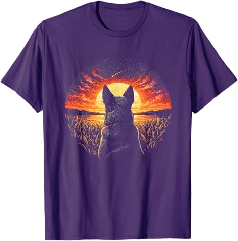Vintage Blue Heeler Dog Silhouette Retro Sunset Art T-Shirt Y2k Humor Vintage Awesome Graphic Saying Tee Novelty Gift Fashion