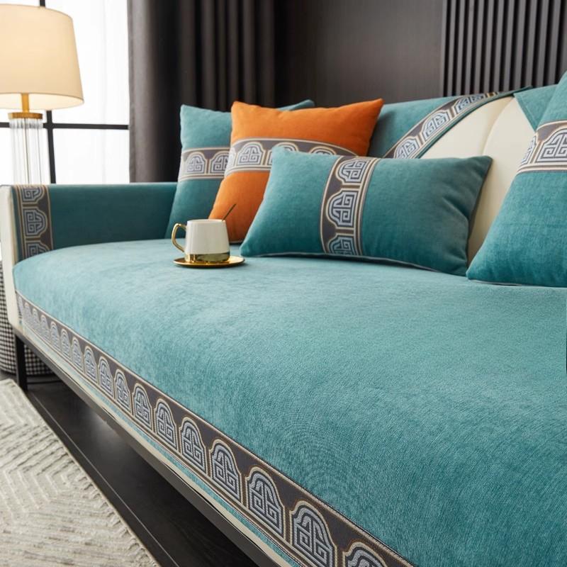 Однотонный чехол на диван из шенилла в китайском стиле, декор для гостиной на все сезоны, нескользящий чехол на диван, диванное полотенце, коврик для дивана