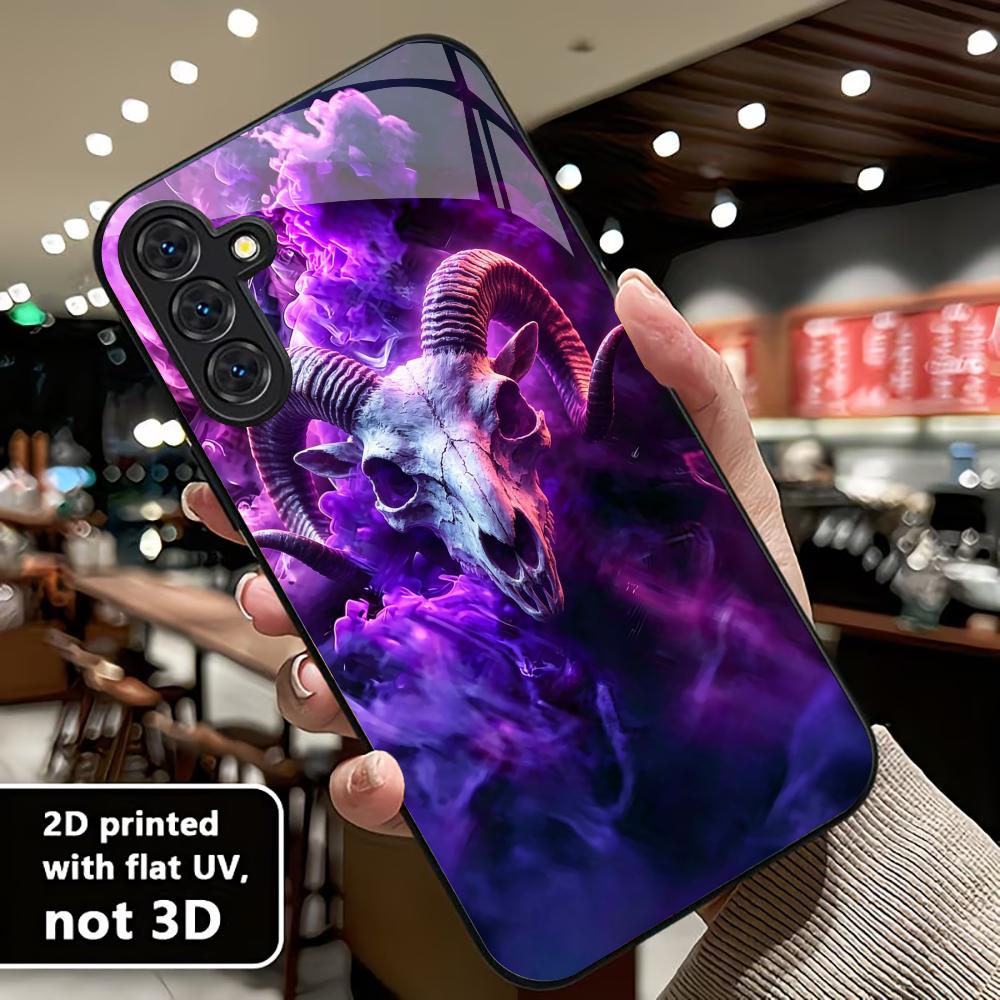 Чехол Purple Smoke Goat Skull для Samsung Galaxy S26 Ultra, S25 Ultra, Чехол для телефона, Стекло для Samsung Galaxy S26, S25, S24, S23, S22 FE, Ultra, Plus