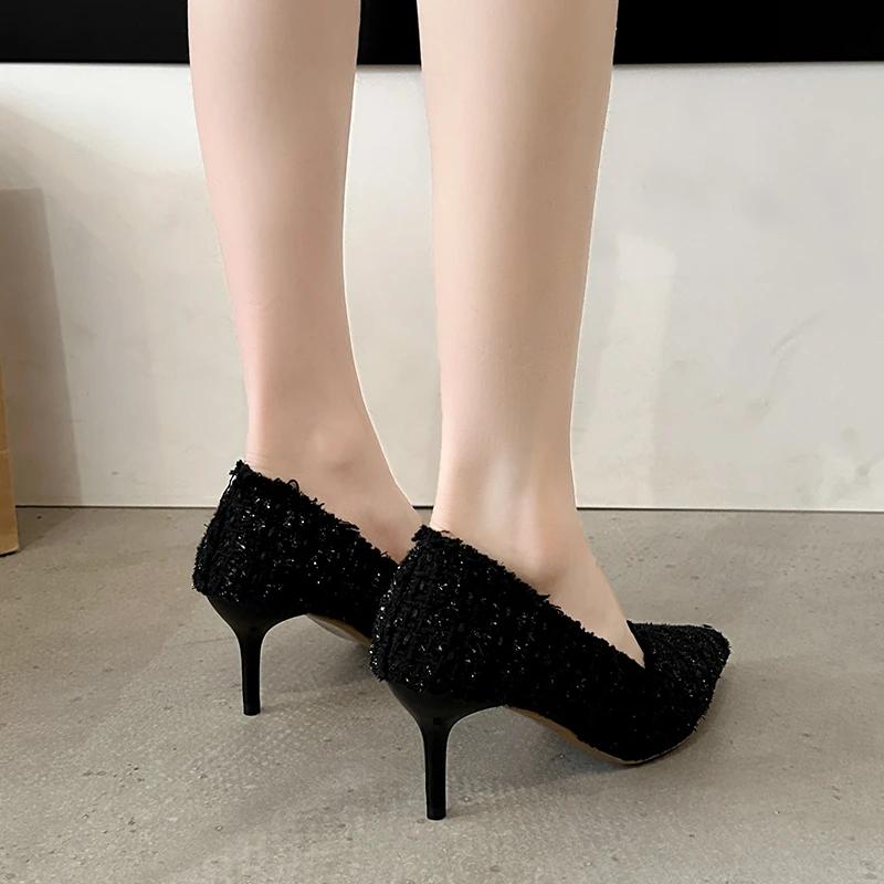 Модные модные туфли с острым носком на высоком каблуке для женщин, весенние новые туфли на очень высоком каблуке, женские туфли-лодочки, сексуальные черные туфли на тонком каблуке для вечеринок
