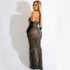 Fashion Drill Sexy Halter Wrap Mesh See Through Long Women's Dresses