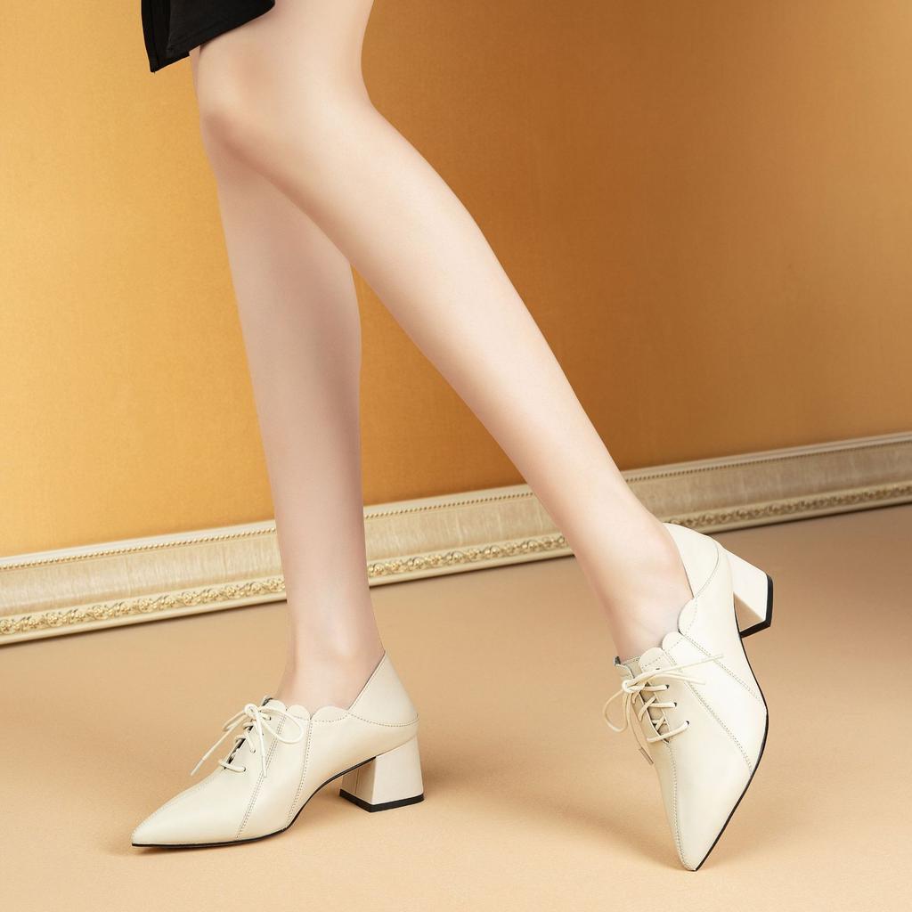 Одиночные туфли женские на шнуровке толстый каблук британские маленькие кожаные туфли мягкая подошва мягкая поверхность женские туфли