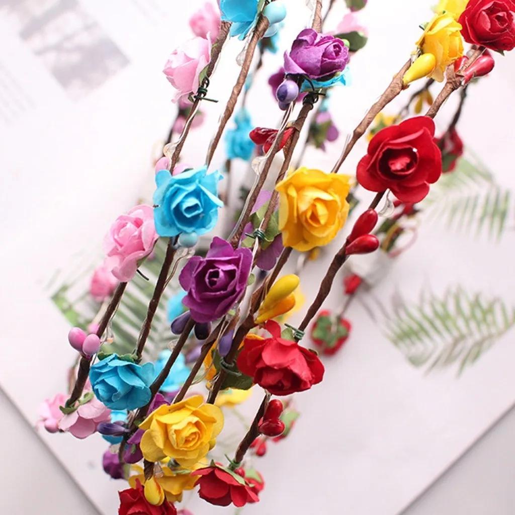 10 шт. светодиодных цветочных коронок, ободков для волос, светящихся цветочных корон, цветочных гирлянд, цветочных головных уборов, цветочных головных уборов для женщин и девочек, аксессуаров для волос