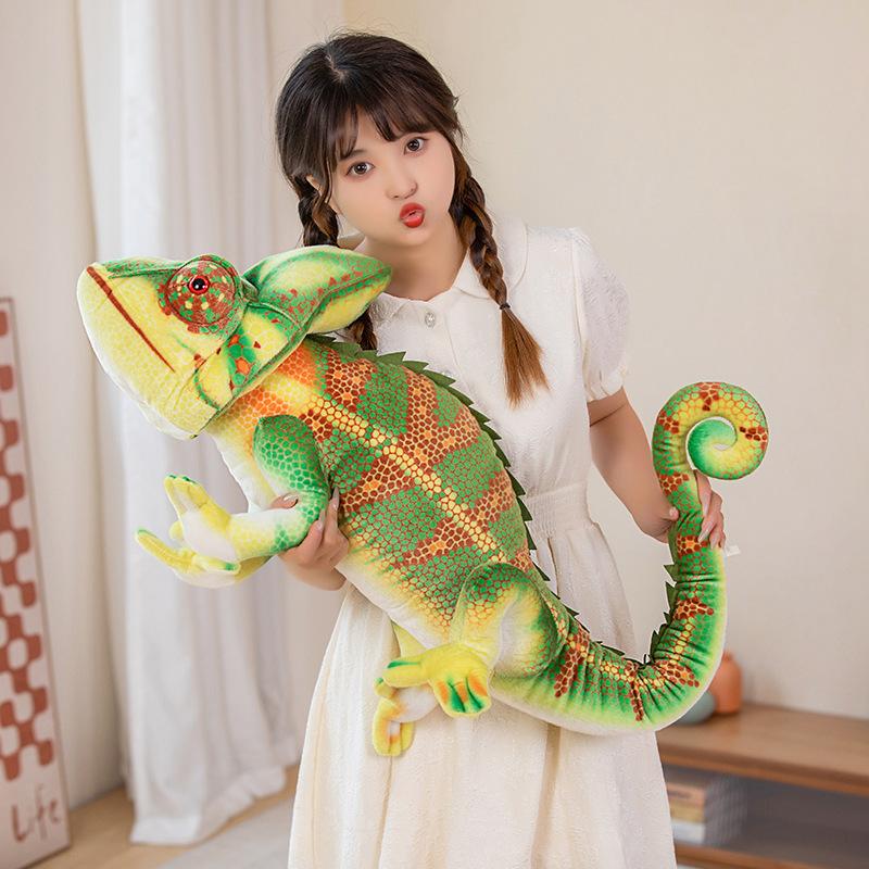 80/110cm Simulation Giant Lizard Chameleon Plush Doll Pillow Green Pattern Insect Reptile Plush Toy Home Decor Gift for Boys