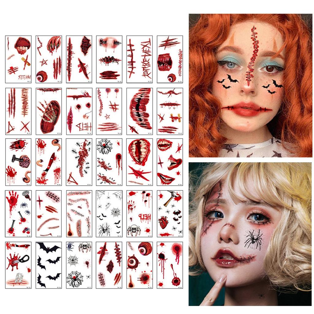 Halloween Stickers Party Makeup Face Stickers  Festival Decoration Simulation Horror Wound Scar Stickers