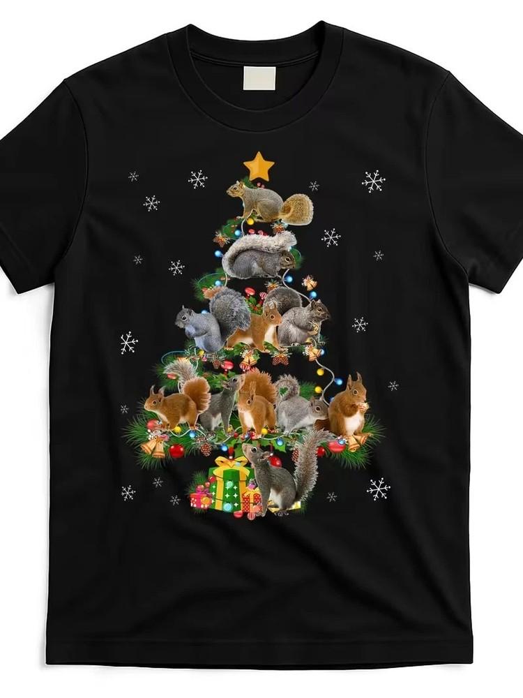 Funny Squirrel Christmas Tree T-Shirt - Festive Holiday Design with Squirrels, S Unisex T-Shirt