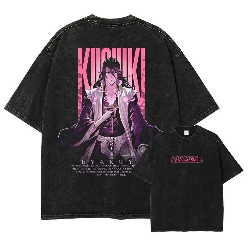 Bleach Anime Tshirt Vintage Washed Y2k Aesthetic Unisex Oversized Short Sleeve Summer Cotton Retro Streetwear 2026 Hot Sale