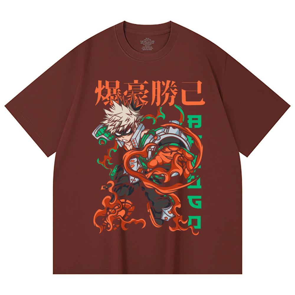 230 Gsm 100% Cotton My Hero Academia V14 Bakugo Print Unisex Heavy Cotton T Shirt