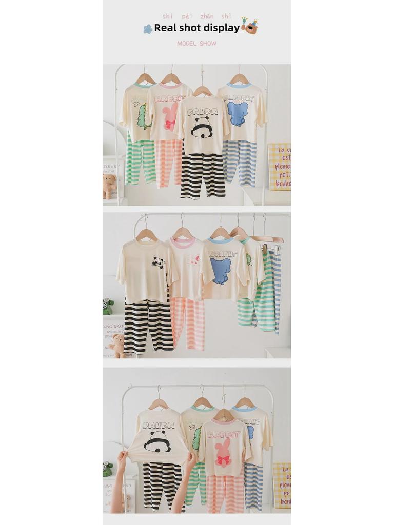 MYSIS Children's Cartoon Modal Pajama Set - 7/9-Point Air-conditioning Pants