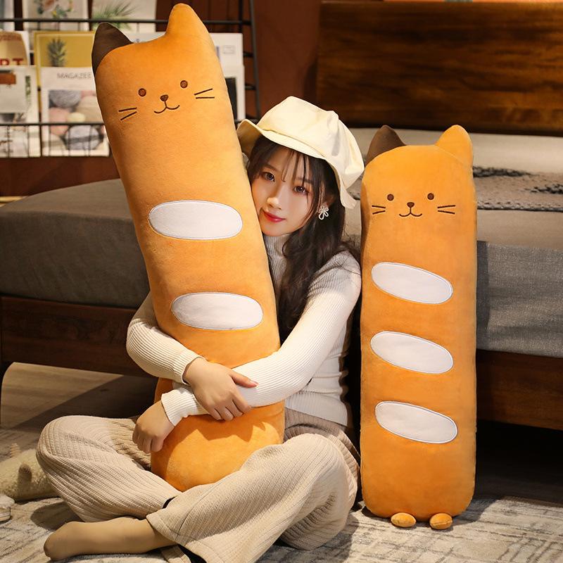 Cute Bread Cat Long Throw Pillow Girl Bed Sleeping Pinch Legs Long Pillow Removable Cat Doll