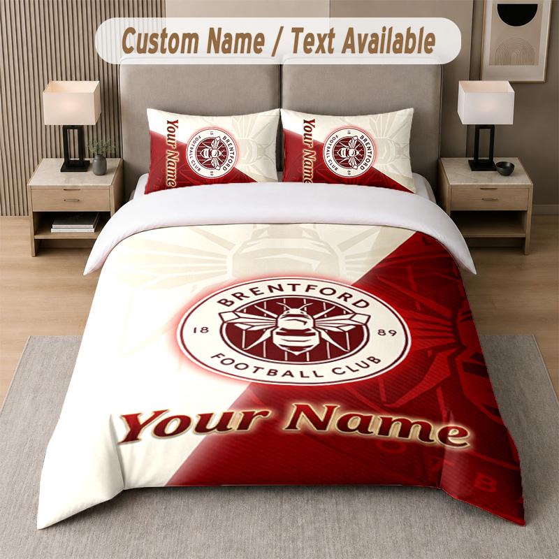 Brentford Football Design Bedding Set Custom Text 1 Duvet Cover & 2 Pillow Cases