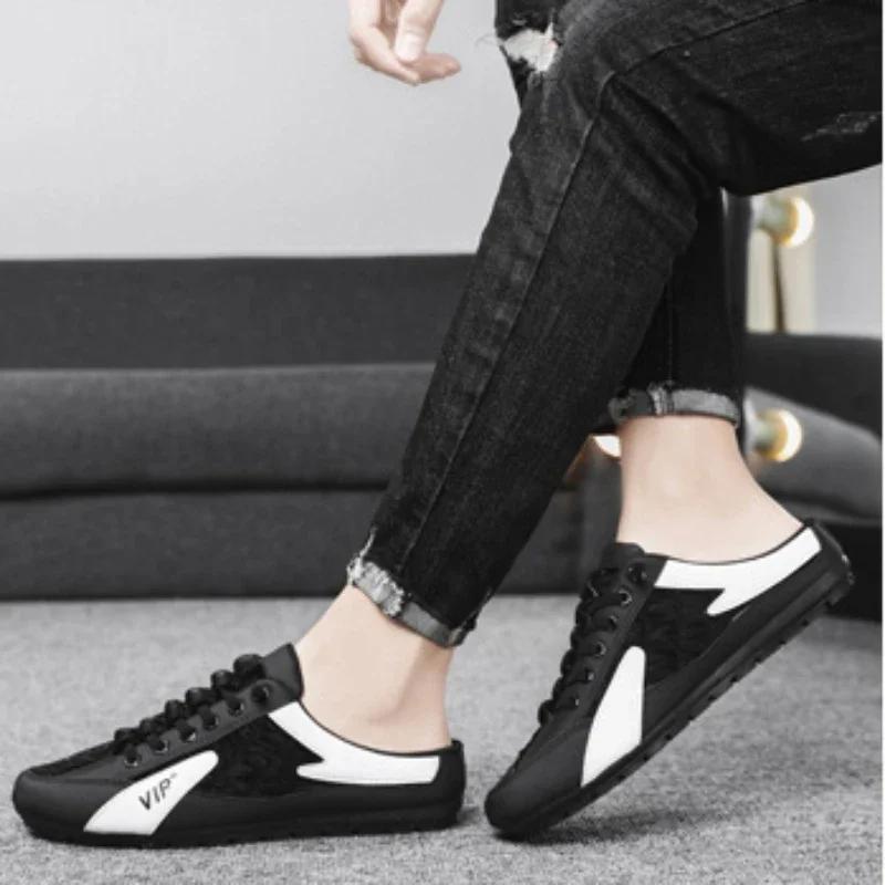 Fashion 2025 Men's Shoes Breathable Half Slippers Low Flat Shoes Lightweight Mens Sneakers Outdoor Walking Shoes Simple Tenis Masculino